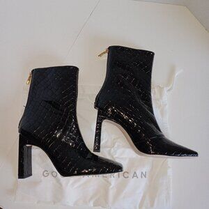 NEW Good American booties size 7 black croc texture high heel glossy finish